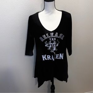 Just Be Release The Kraken black stretchy 3/4 sleeves top